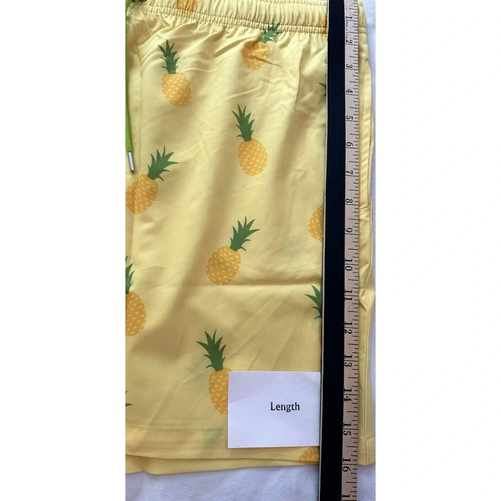 EUBI Swim Shorts Men's XXL Stretchy Drawstring Hawaiian Delight Yellow Pineapple